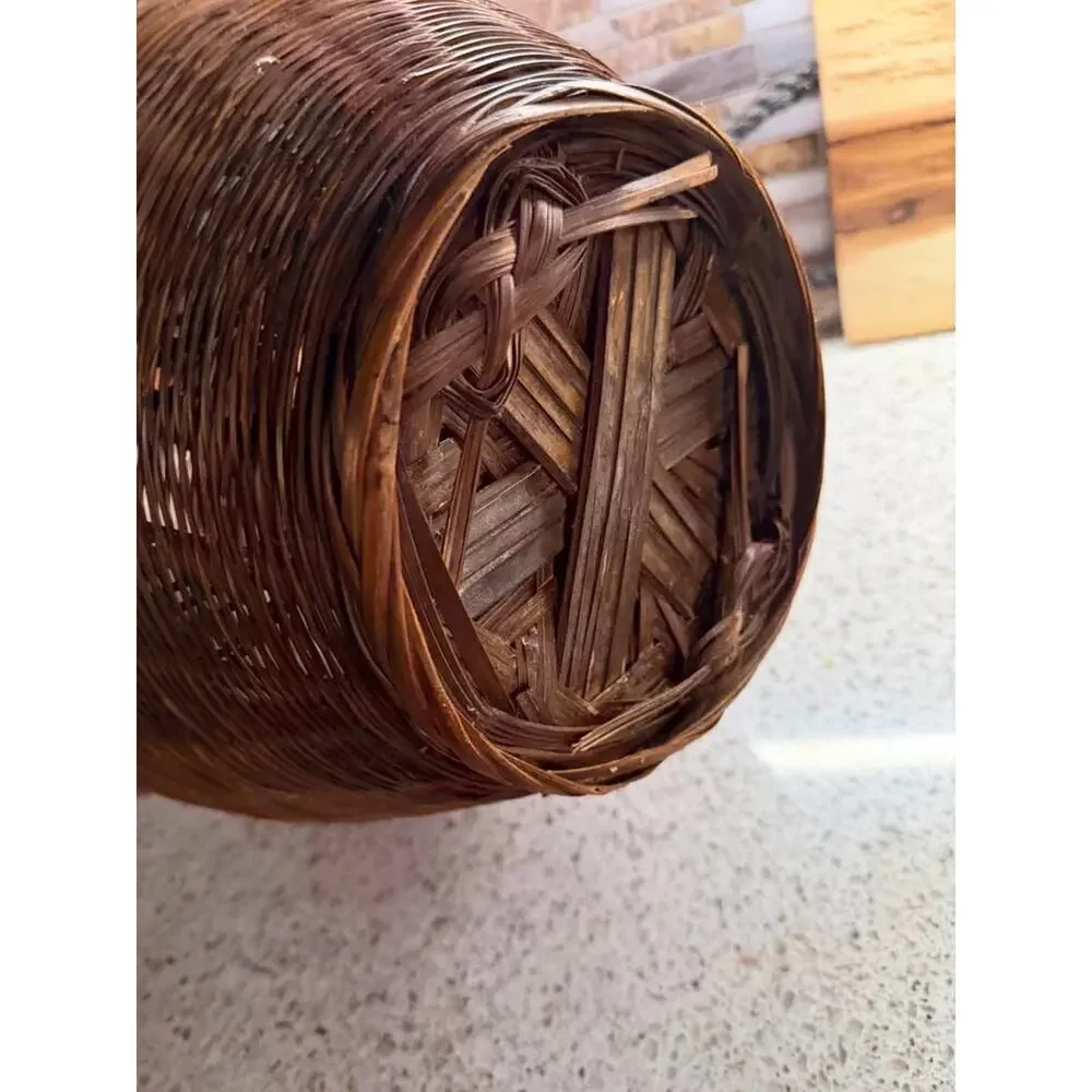 Large Handwoven Wicker Basket Planter | Boho Basket with Handles | 11” x 11”